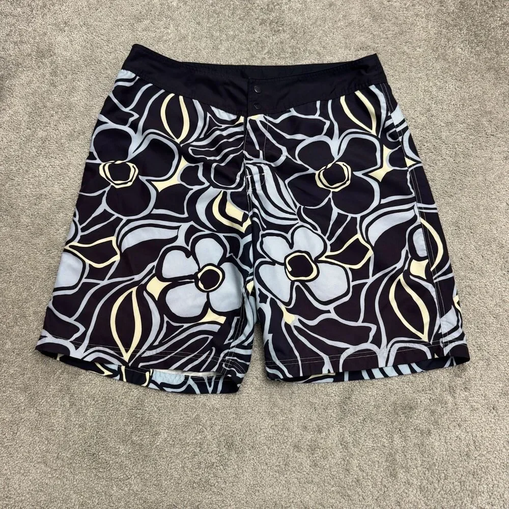 J.Crew Floral Board Shorts Swim Trunks Men 36 Blue Big Flower Unlined Surf Beach